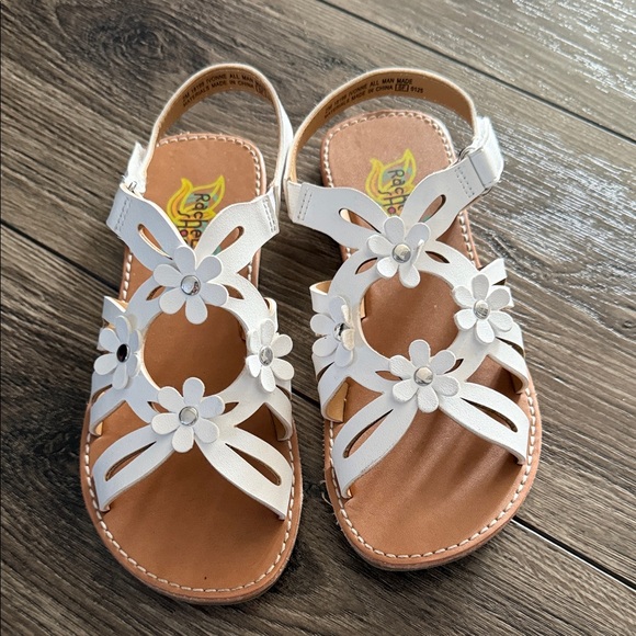 Rachel Other - Rachel White Floral Girls' Leather-Look Sandals